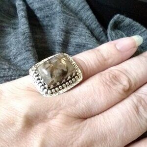 Sz 6.5 ~ Rutilated Quartz Ring! Square Cabochon! SouthWest Vibe! Wide Cigarband